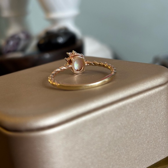 Handmade 18K Rose Gold Vermeil Opal and White Zircon Ring Size 10 - Picture 7 of 11